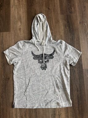 Under Armour UA Project Rock Grey Short Sleeve Terry Cloth Hoodie Mens Large